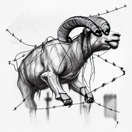 powerful ram with barbed wire around and fiery eyes tattoo design idea