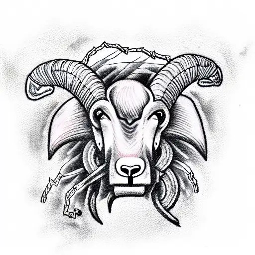 ram with barbed wire and fire eyes tattoo design idea