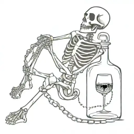 skellington chained to a bottle of alcohol tattoo design idea