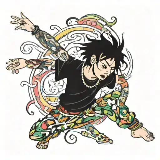 boy with black hair and colorful tattoos dancing  tattoo design idea