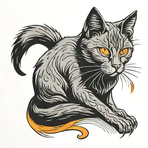 Black Cat with orange Eyes along tattoo design idea