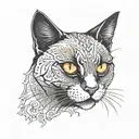 Black Cat with orange Eyes along tattoo design idea