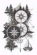 Compass with the ocean and forest aspects I'd like tattoo design idea
