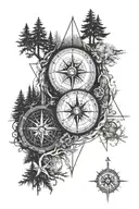 Compass with the ocean and forest aspects I'd like tattoo design idea