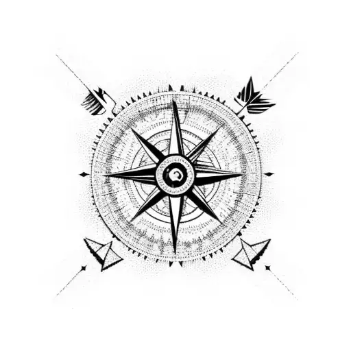 Arrow with Mountains and compass tattoo design idea