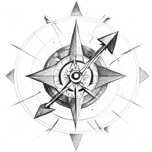 Arrow with Mountains and compass tattoo design idea