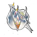 Candle, burning, straight long candle, palm, it is blocked by the palm of a person, against the background of a star and tattoo design idea