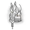 Candle, burning, straight long candle, palm, it is blocked by the palm of a person, against the background of a star and tattoo design idea