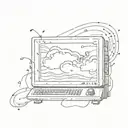 A detailed sketch style tattoo of a pixelated hurricane swirling around a vintage computer monitor, with musical notes floating in the air tattoo design idea