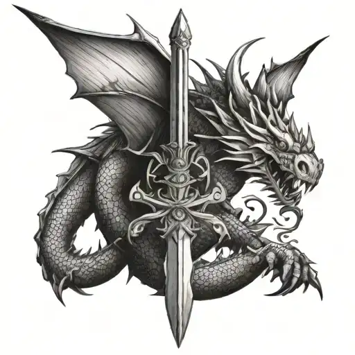 cross sword dragon tattoo design idea