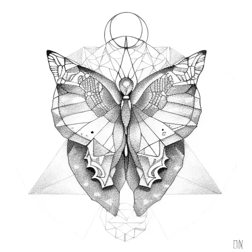 polygon butterfly with the moon phases on top tattoo design idea