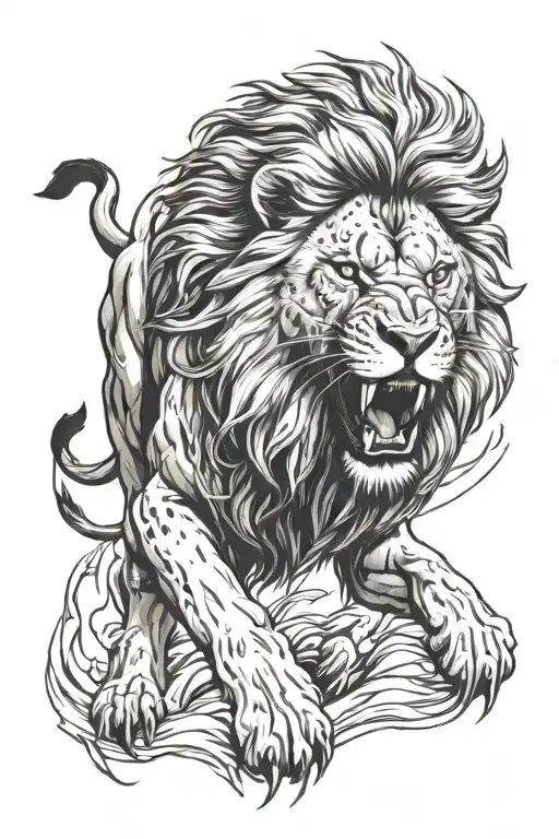 Angry wounded lion roaring tattoo design idea