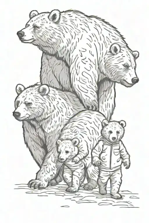 bear family father, two sons walking tattoo design idea