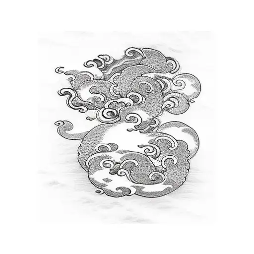 japanese waves, flowers, clouds, Orochi and cats tattoo design idea