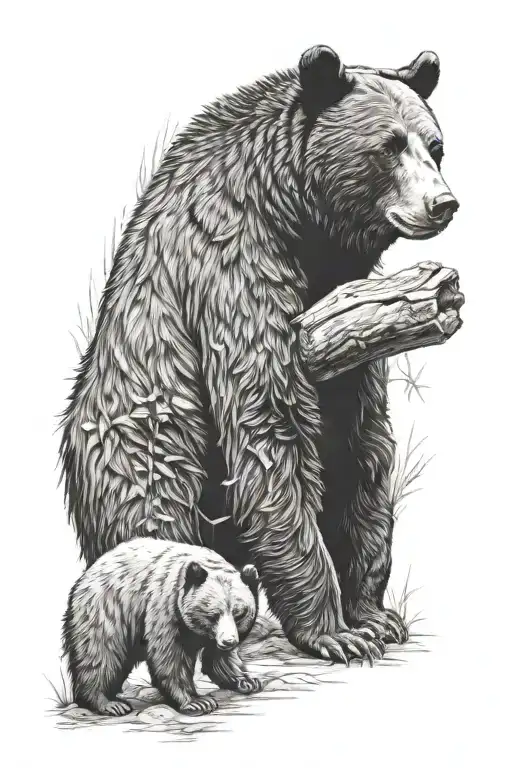 momma black bear tattoo design idea
