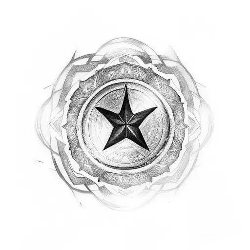 captain america shield with mandala and flowers tattoo design idea