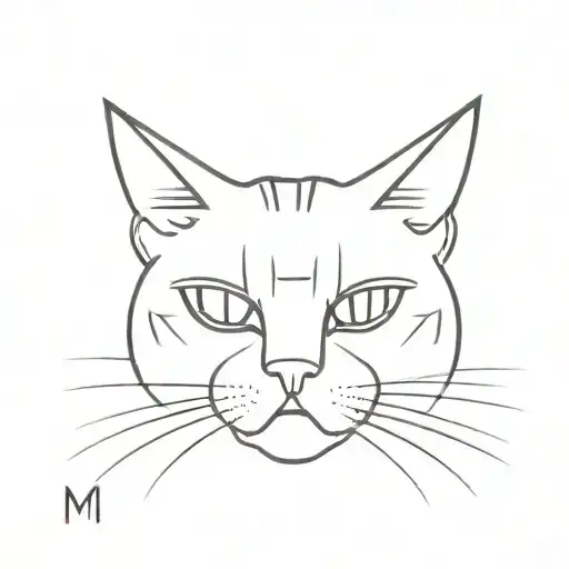 angry cat with m on the head tattoo design idea