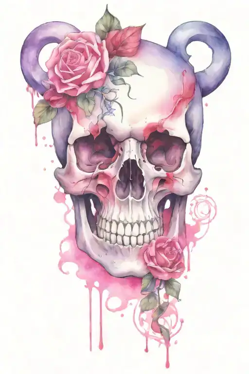 love heart pink purple skull tattoo design idea