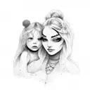 Mom and daughter  tattoo design idea