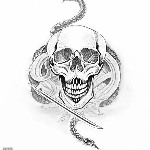 skull with sword and snake tattoo design idea