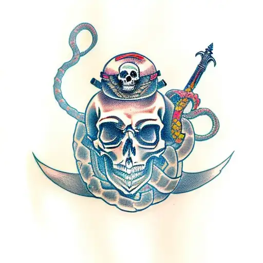 skull with sword and snake tattoo design idea