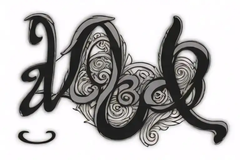 Lettering "ABEL" with decoration on back & shoulder tattoo design idea