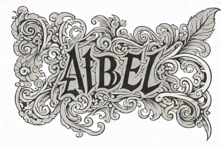 Lettering "ABEL" back tattoo design idea