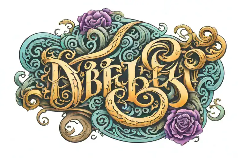 Lettering "ABEL" back tattoo design idea