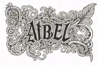 Lettering "ABEL" back tattoo design idea