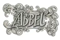 Lettering "ABEL" back tattoo design idea