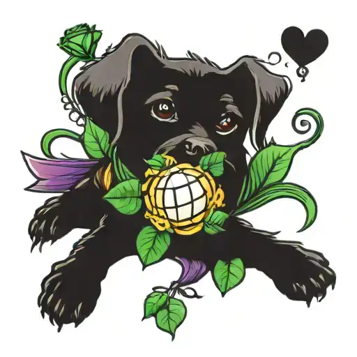 15 10 61 books yellow roses lillies, purple heart green heart red heart music notes dog paw prints a volleyball "Pumpoo" tattoo design idea