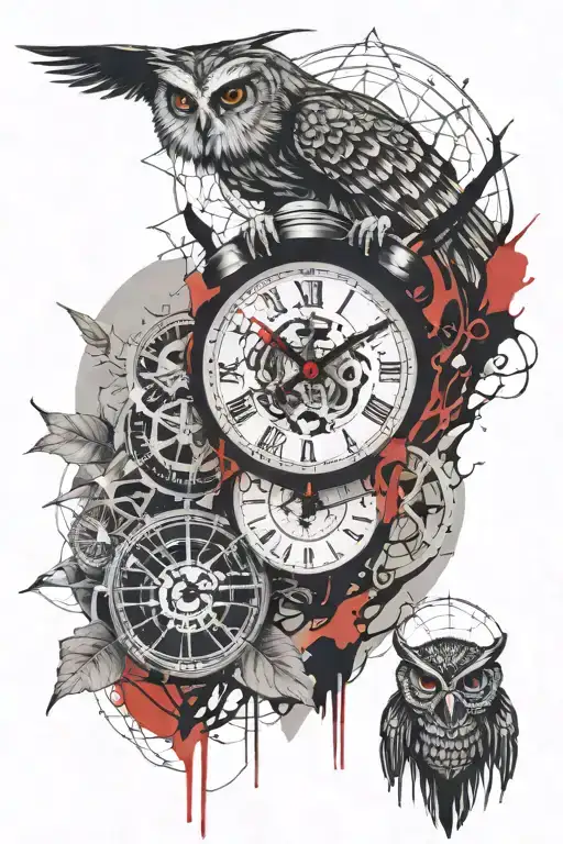 spider, owl, mexican skull, clock, map, compass tattoo design idea