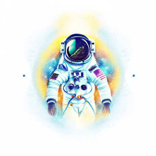 An astronaut floating in zero gravity with a trail of stardust behind tattoo design idea