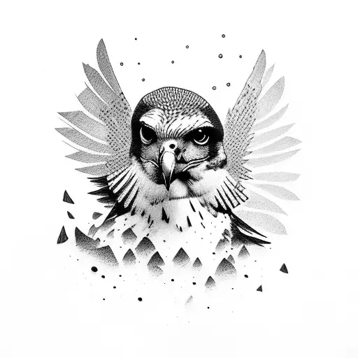 peregrine falcon with waterfall background realistic tattoo design idea
