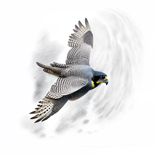 peregrine falcon with waterfall background realistic tattoo design idea