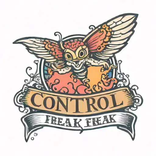 trampoline stamp that says "control freak" tattoo design idea