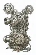 A steampunk-inspired camera with gears and clockwork details tattoo design idea