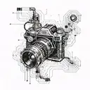 camera and circuit, transition pixelated tattoo design idea