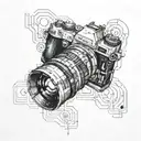 camera and circuit, transition pixelated tattoo design idea