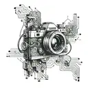 camera and circuit, transition pixelated tattoo design idea
