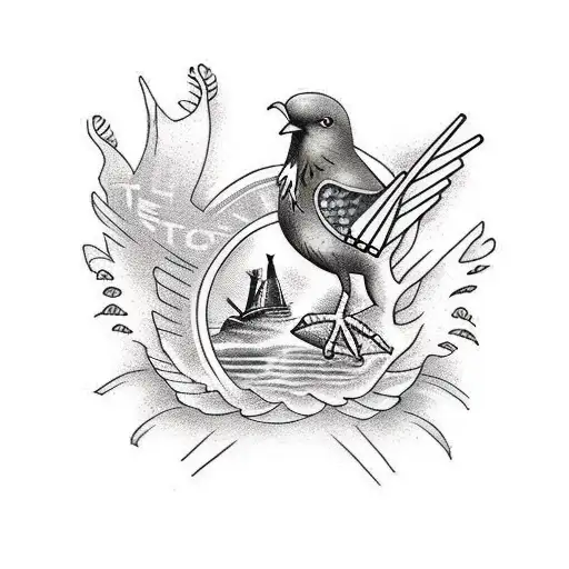 Kiwi bird with Dutch Windmill tattoo design idea