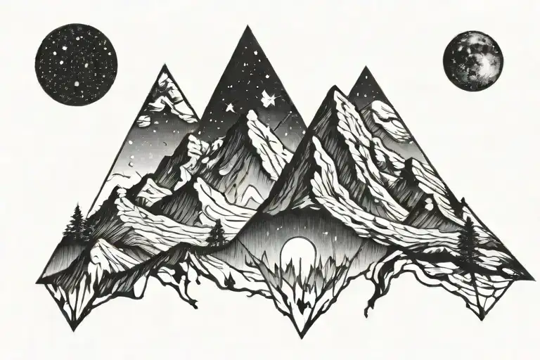 mountain range with orions belt constellation tattoo design idea