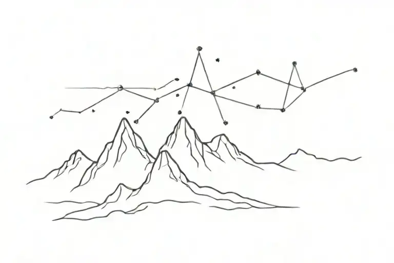 mountain range with orions belt constellation tattoo design idea