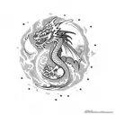 Dragon with fire and Moon  tattoo design idea