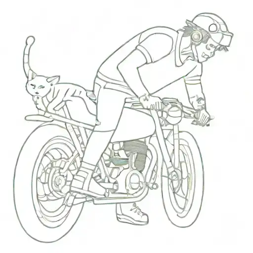 A mechanic working on a motorcycle surrounded by playful anime cats tattoo design idea