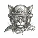 A cat mechanic working on a motorcycle helmet tattoo design idea