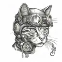 A cat mechanic working on a motorcycle helmet tattoo design idea