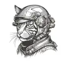 A cat mechanic working on a motorcycle helmet tattoo design idea