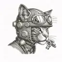 A cat mechanic working on a motorcycle helmet tattoo design idea