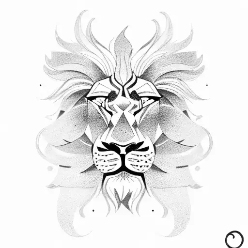 a full-face lion's head in a ring with a Greek ornament tattoo design idea